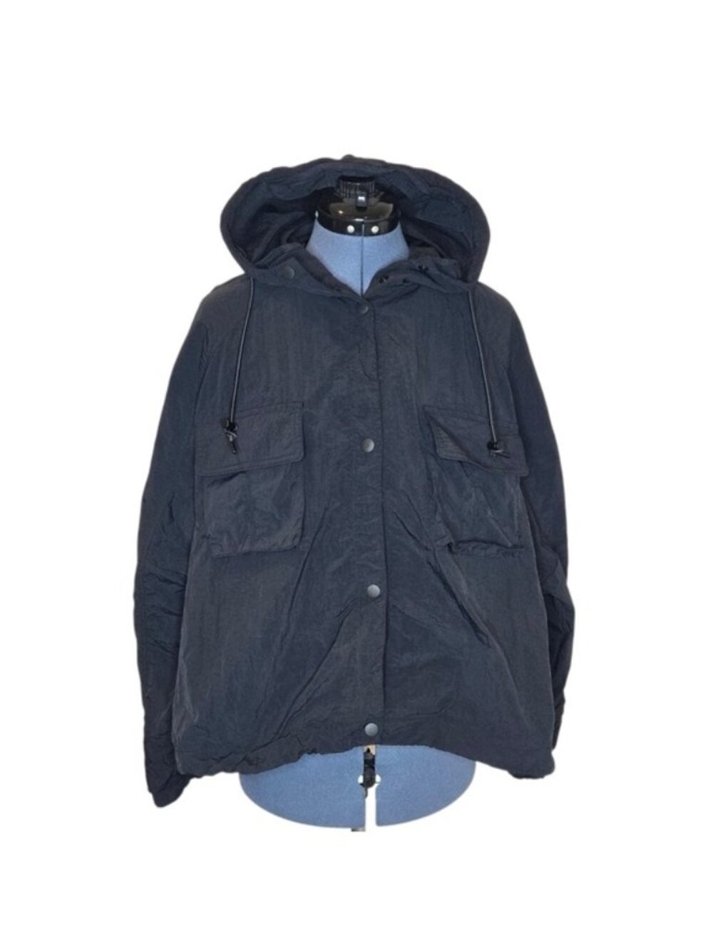 RACHEL Rachel Roy Windbreaker Women's XL Black Hooded Snap Front Jacket